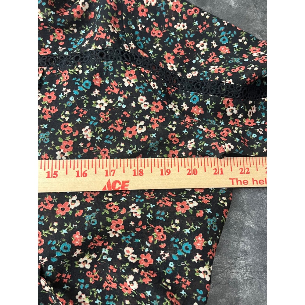 Floral Boho Country Cottagecore Blouse Large American Rag Sheer Romantic - Picture 6 of 7